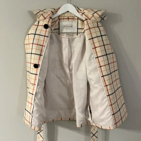 Coach Tattersall Plaid Trench Coat Size Small - Picture 5 of 7